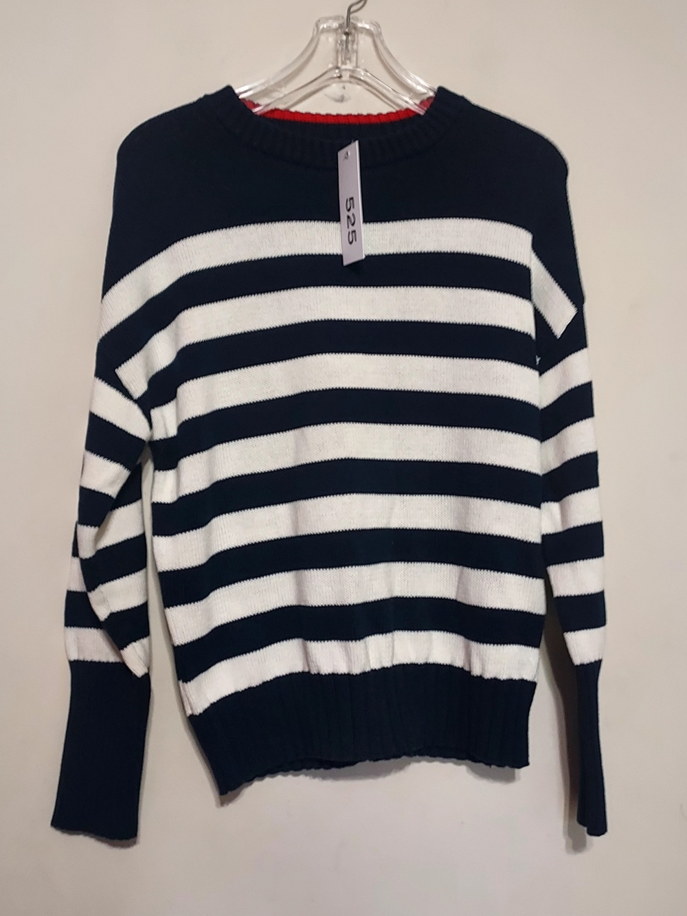 525 America Navy and White Striped Crewneck Oversized Sweater SZ-S
